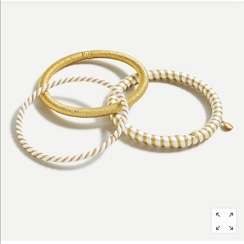J Crew White/Gold Raffia Wrapped Bangle Set